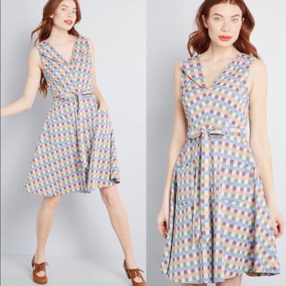 Modcloth Pastel Plaid Looking Back Dress Size Small
